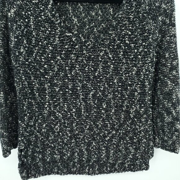 Helmut Lang Textured Cotton/Linen Scoop Neck 3/4 Sleeve Sweater S Black/White - Picture 7 of 16